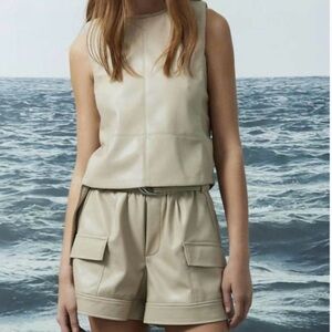 NWT Faux Leather Sleeveless Top Beige Minimalist Tank Melissa Nepton L